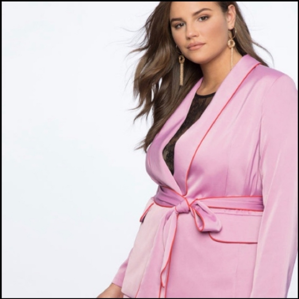 Eloquii Pink Piping Trimmed Blazer with Belt